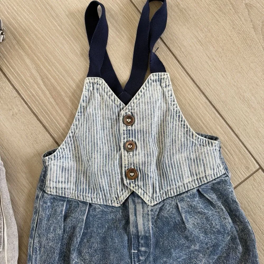 Vintage OshKosh Bgosh Jean Stripe Toddler Overalls Bundle 2T/3T USA Lot Vestback